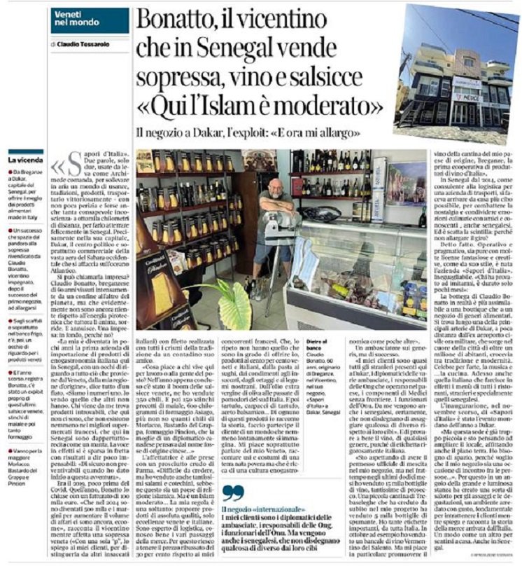 Article Corriere della Sera sur Claudio Bonatto et Sapori d'Italia
